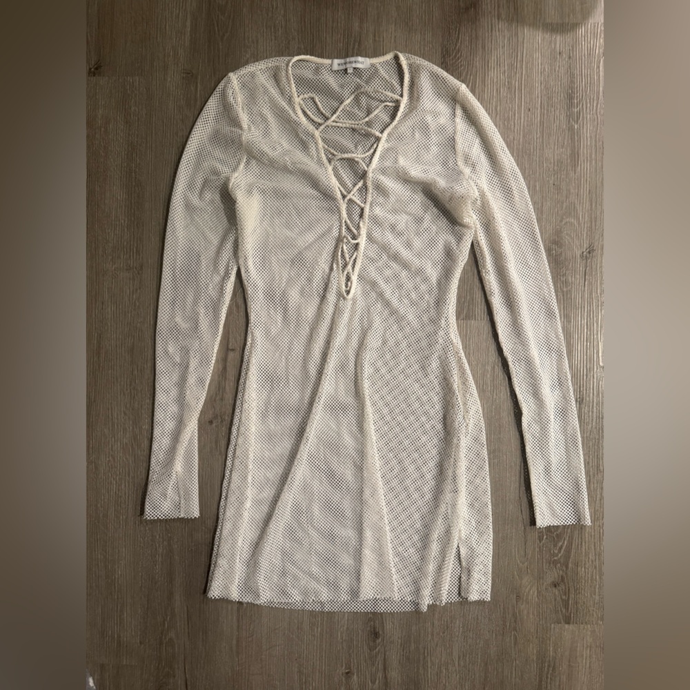 WeWoreWhat Cream Mesh Swim Cover-Up
